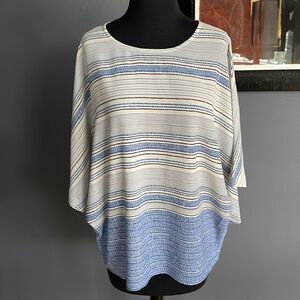 The Limited black/blue/white patterned stripe crepe  dolman sleeve top. Medium